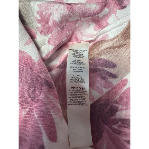Chico's Womens Pink Floral Collared Button Up Roll Tab Sleeve Size 1 US M - Picture 10 of 13